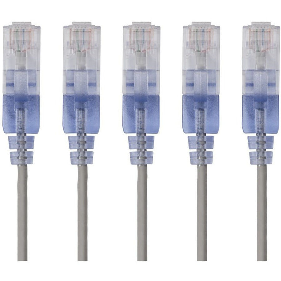 Monoprice 5-Pack, SlimRun Cat6A Ethernet Network Patch Cable, 3ft Gray - 15131