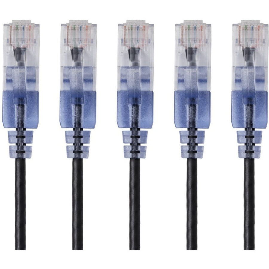 Monoprice 5-Pack, SlimRun Cat6A Ethernet Network Patch Cable, 1ft Black - 15125