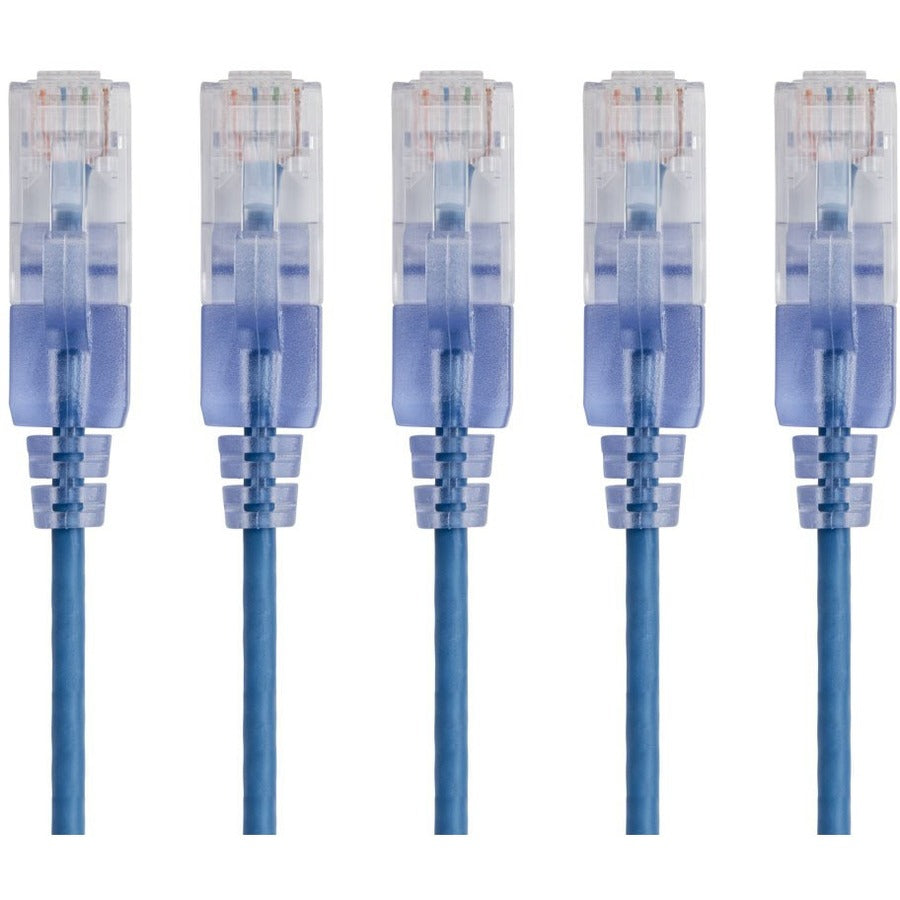 Monoprice 5-Pack, SlimRun Cat6A Ethernet Network Patch Cable, 1ft Blue - 15126