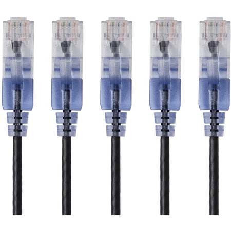 Monoprice 5-Pack, SlimRun Cat6A Ethernet Network Patch Cable, 5ft Black - 15133