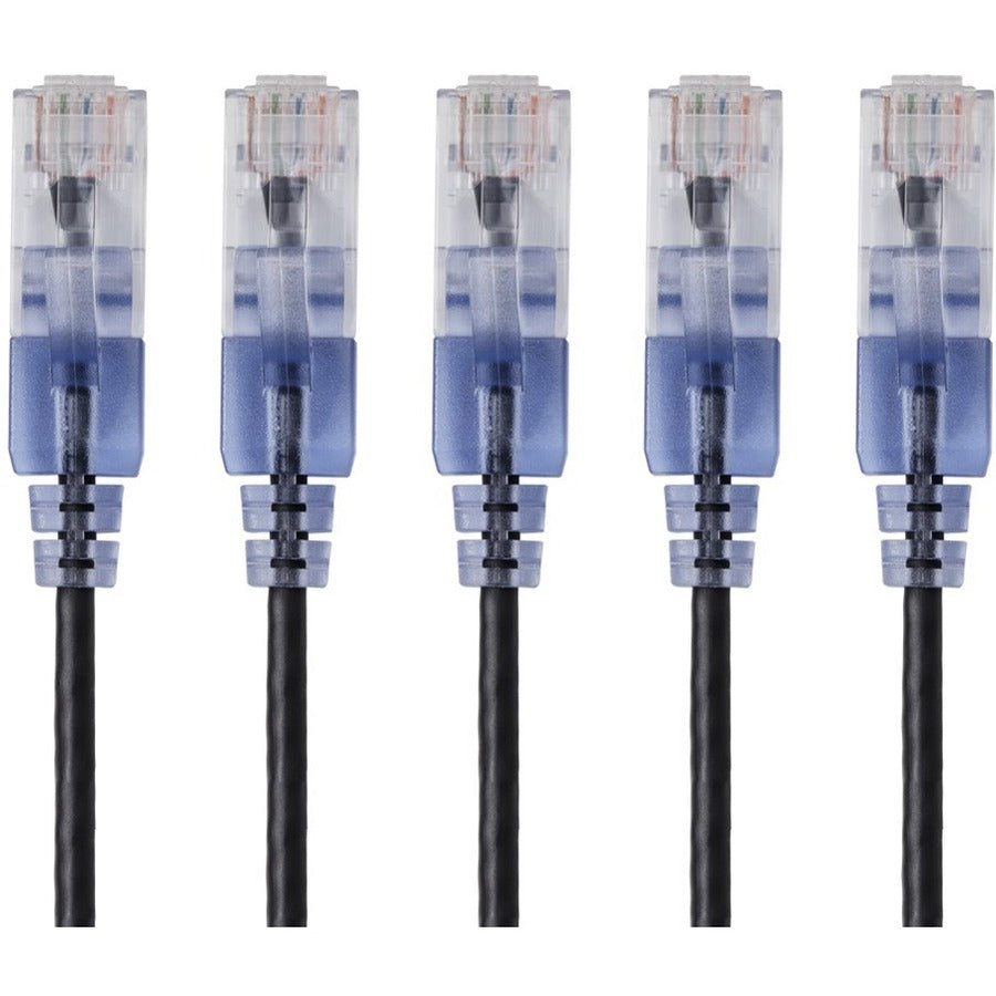 Monoprice 5-Pack, SlimRun Cat6A Ethernet Network Patch Cable, 5ft Black - 15133