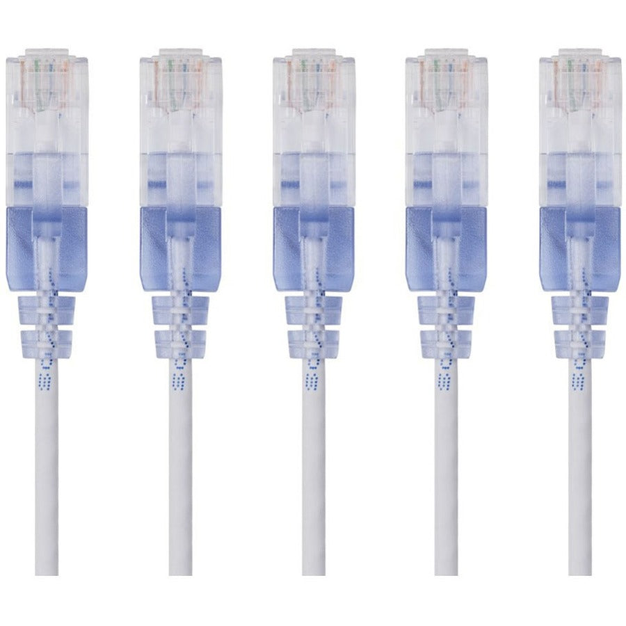 Monoprice 5-Pack, SlimRun Cat6A Ethernet Network Patch Cable, 5ft White - 15136