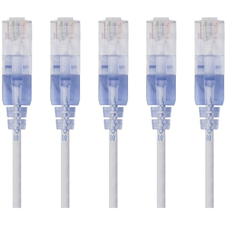 Monoprice 5-Pack, SlimRun Cat6A Ethernet Network Patch Cable, 5ft White - 15136