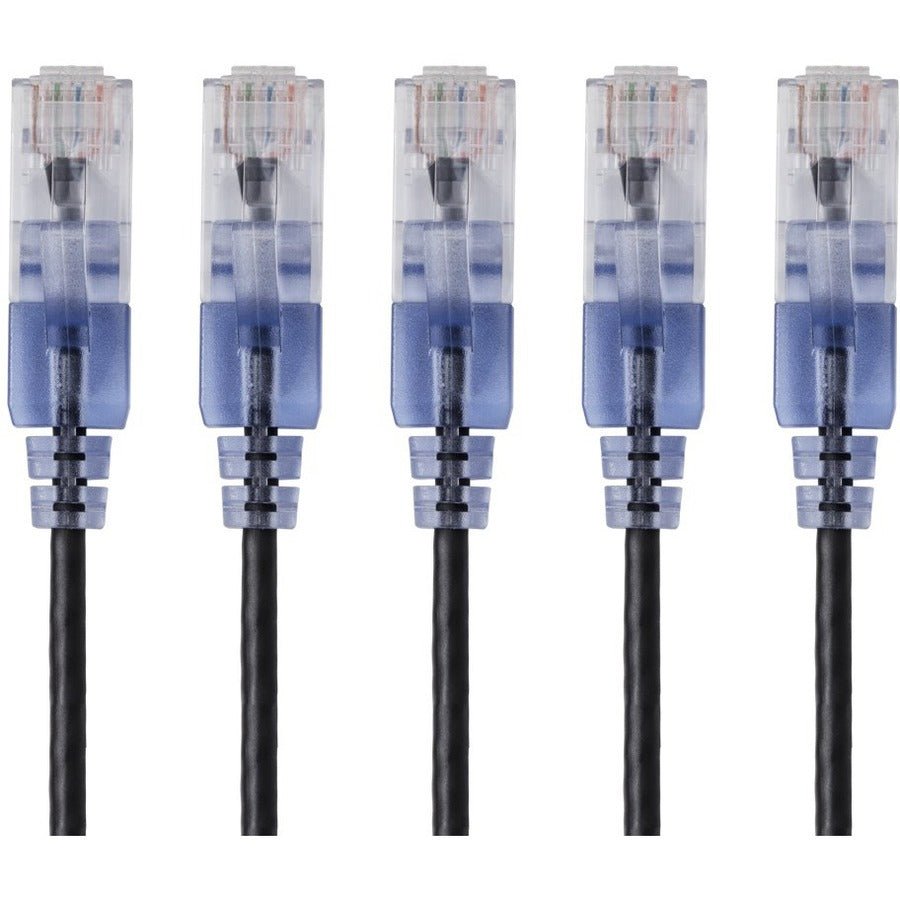 Monoprice 5-Pack, SlimRun Cat6A Ethernet Network Patch Cable, 7ft Black - 15137