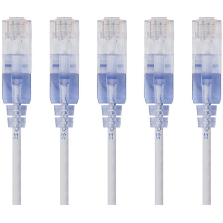 Monoprice 5-Pack, SlimRun Cat6A Ethernet Network Patch Cable, 7ft White - 15140
