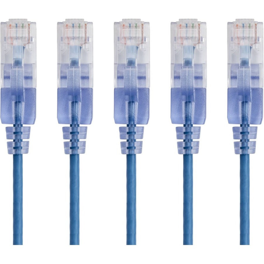 Monoprice 5-Pack, SlimRun Cat6A Ethernet Network Patch Cable, 10ft Blue - 15142