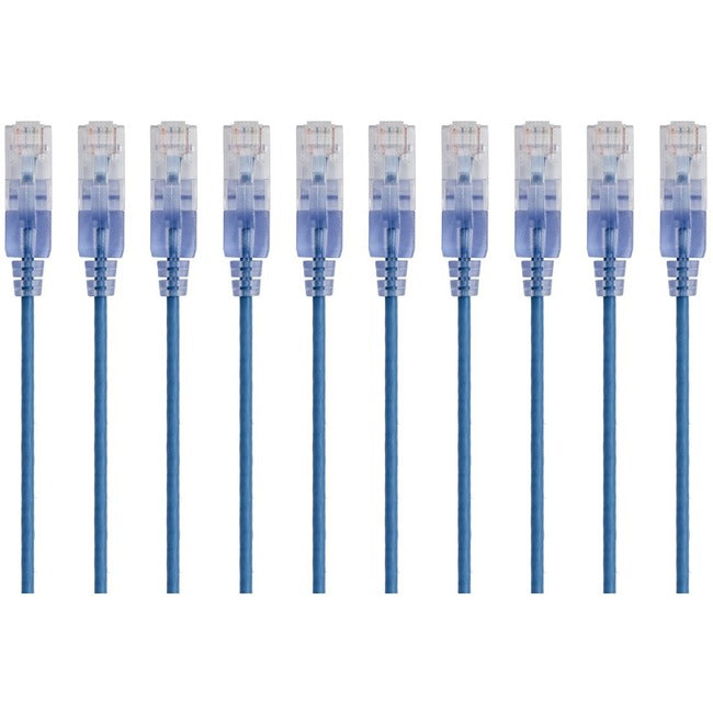 Monoprice 10-Pack, SlimRun Cat6A Ethernet Network Patch Cable, 1ft Blue - 15150