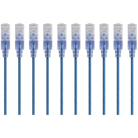 Monoprice 10-Pack, SlimRun Cat6A Ethernet Network Patch Cable, 1ft Blue - 15150