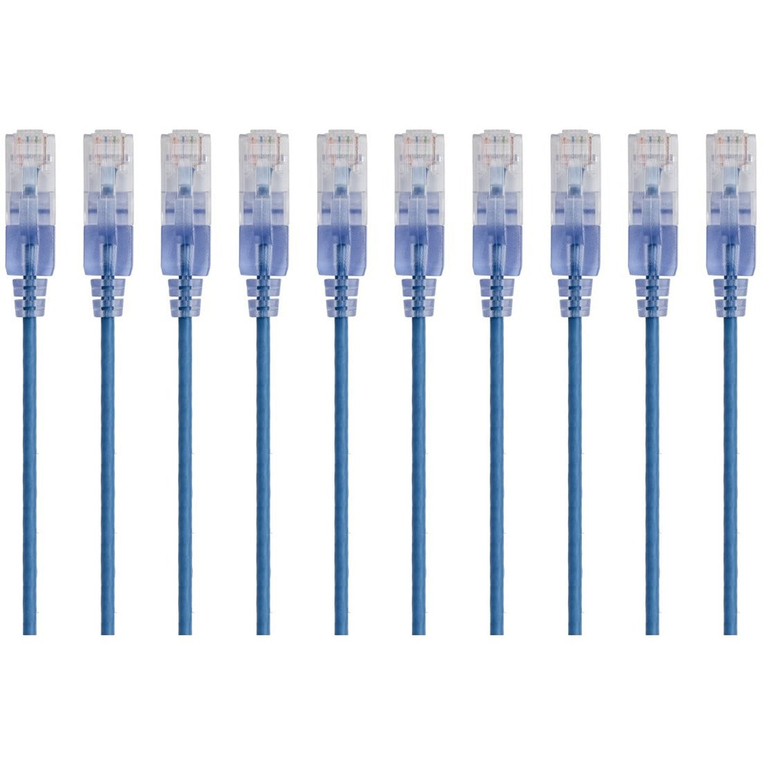 Monoprice 10-Pack, SlimRun Cat6A Ethernet Network Patch Cable, 1ft Blue - 15150