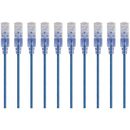 Monoprice 10-Pack, SlimRun Cat6A Ethernet Network Patch Cable, 1ft Blue - 15150