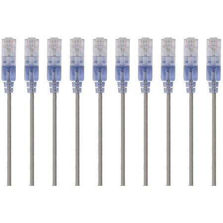 Monoprice 10-Pack, SlimRun Cat6A Ethernet Network Patch Cable, 1ft Gray - 15151