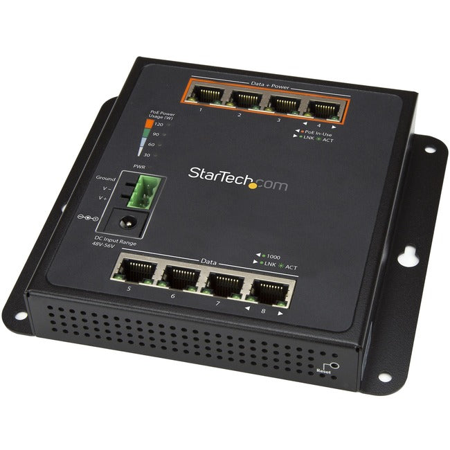 StarTech.com Industrial 8 Port Gigabit PoE Switch - 4 x PoE+ 30W - Power Over Ethernet GbE Layer/L2 Managed Network Switch -40C to +75C - IES81GPOEW