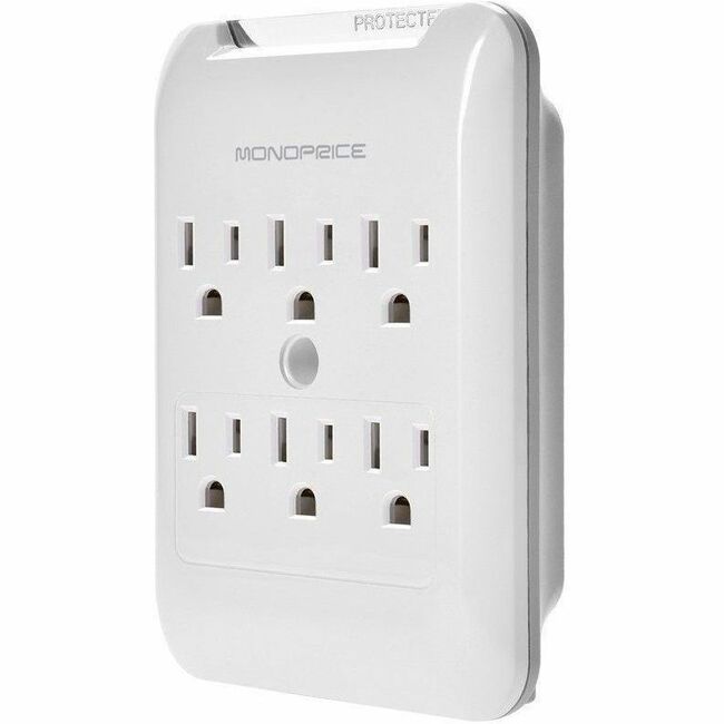 Monoprice 6 Outlet Power Surge Protector Slim Wall Tap - 540 Joules - 9196