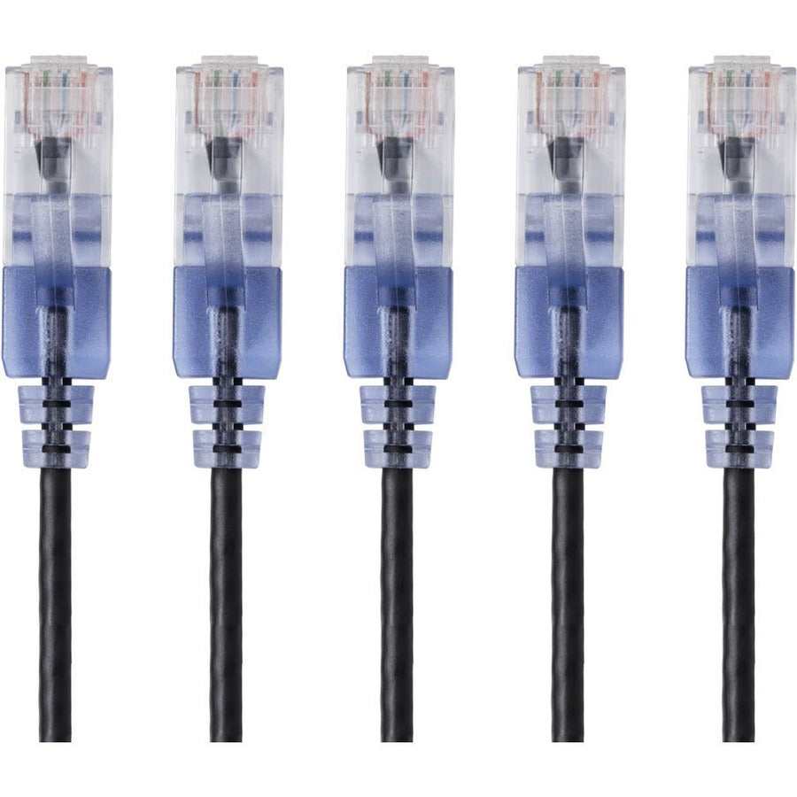 Monoprice 5-Pack, SlimRun Cat6A Ethernet Network Patch Cable, 14ft Black - 15145