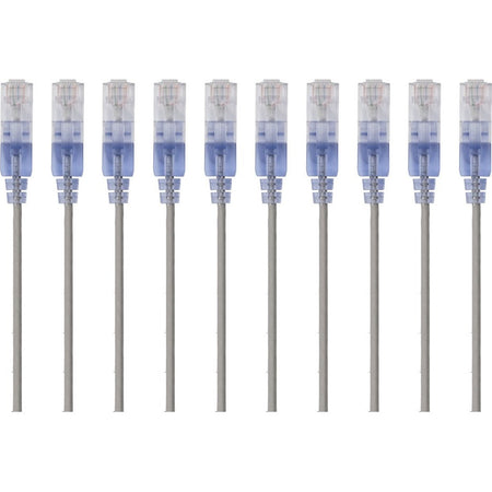 Monoprice 10-Pack, SlimRun Cat6A Ethernet Network Patch Cable, 3ft Gray - 15155