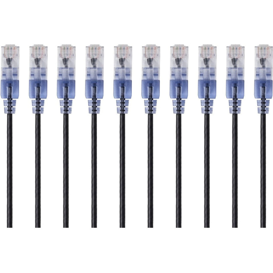 Monoprice 10-Pack, SlimRun Cat6A Ethernet Network Patch Cable, 10ft Black - 15165