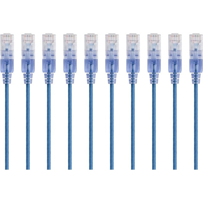 Monoprice 10-Pack, SlimRun Cat6A Ethernet Network Patch Cable, 10ft Blue - 15166