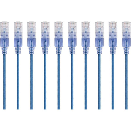 Monoprice 10-Pack, SlimRun Cat6A Ethernet Network Patch Cable, 10ft Blue - 15166