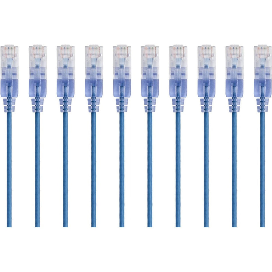 Monoprice 10-Pack, SlimRun Cat6A Ethernet Network Patch Cable, 10ft Blue - 15166