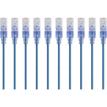 Monoprice 10-Pack, SlimRun Cat6A Ethernet Network Patch Cable, 14ft Blue - 15170