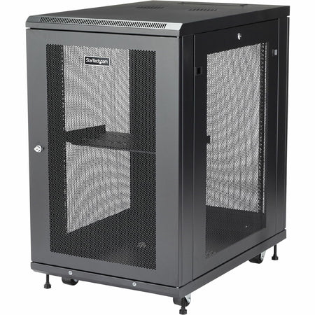 StarTech.com 18U 19" Server Rack Cabinet 4 Post Adjustable Depth 2-30" w/Casters/Cable Management/1U Shelf, Locking Doors and Side Panels - RK1833BKM