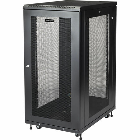 StarTech.com 24U 19" Server Rack Cabinet 4 Post Adjustable Depth 2-30" w/Casters/Cable Management/1U Shelf, Locking Doors and Side Panels - RK2433BKM