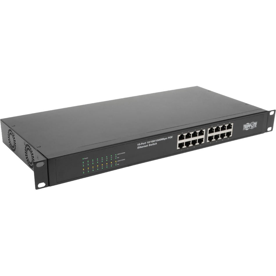 Tripp Lite by Eaton 16-Port 10/100/1000 Mbps 1U Rack-Mount/Desktop Gigabit Ethernet Unmanaged Switch with PoE+, 247W, Metal Housing - NG16POE