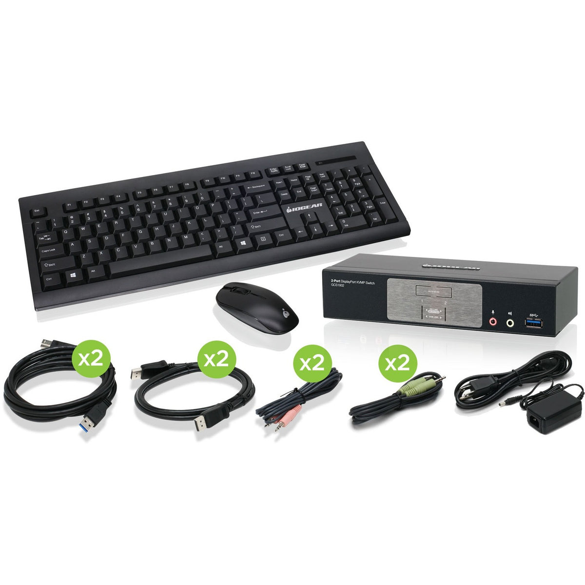 IOGEAR 2-Port DisplayPort1.2 KVMP with Wireless Keyboard and Mouse - GCS1932-KM