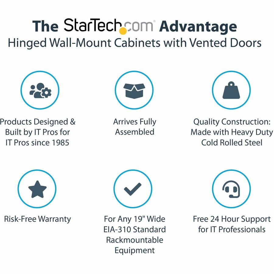 StarTech.com 4-Post 12U Wall Mount Network Cabinet, 19" Hinged Wall-Mounted Server Rack for IT Equipment, Flexible Lockable Rack Enclosure - RK1232WALHM