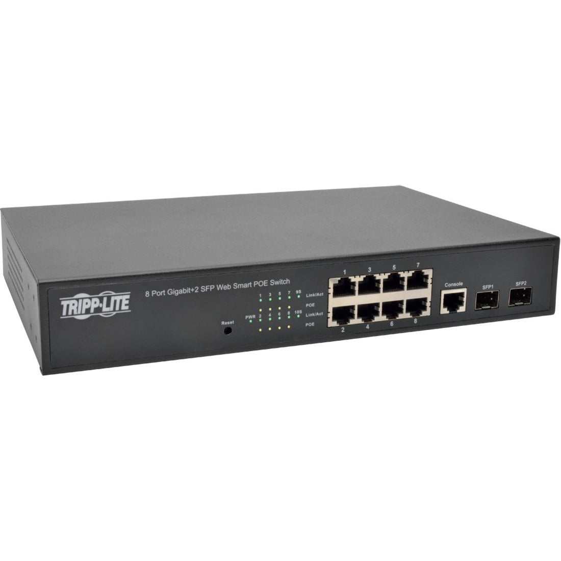 Tripp Lite by Eaton 8 10/100/1000Mbps Port Gigabit L2 Web-Smart Managed PoE+ Switch, 140W, 2 Dedicated Gigabit SFP Slots, 20 Gbps, Web Interface - NGS8C2POE