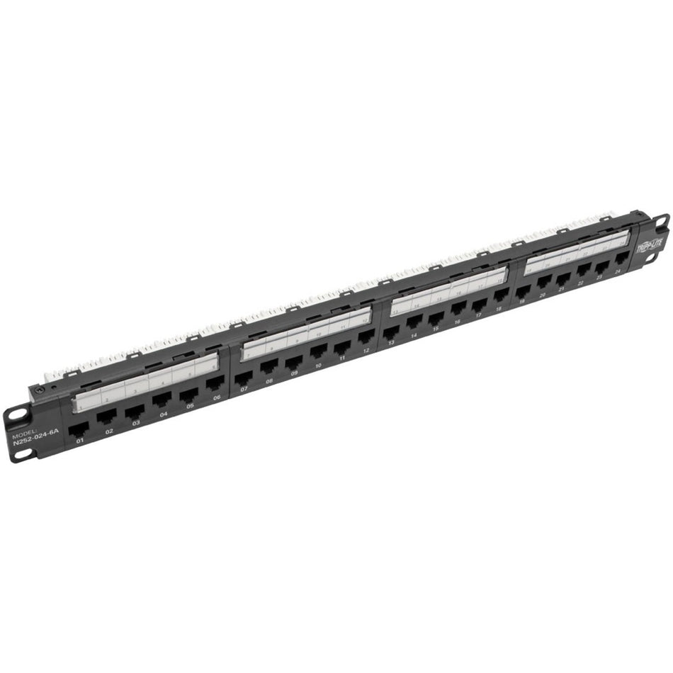 Eaton Tripp Lite Series 24-Port 1U Rack-Mount Cat6a 110 Patch Panel with Cable Management Bar, 110 Punchdown, RJ45, TAA - N252-024-6A