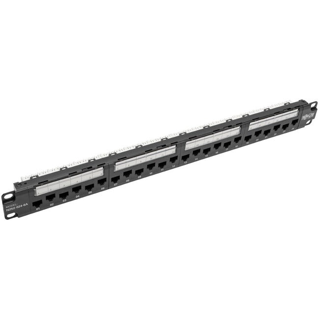 Tripp Lite by Eaton 24-Port 1U Rack-Mount Cat6a 110 Patch Panel with Cable Management Bar, 110 Punchdown, RJ45, TAA - N252-024-6A