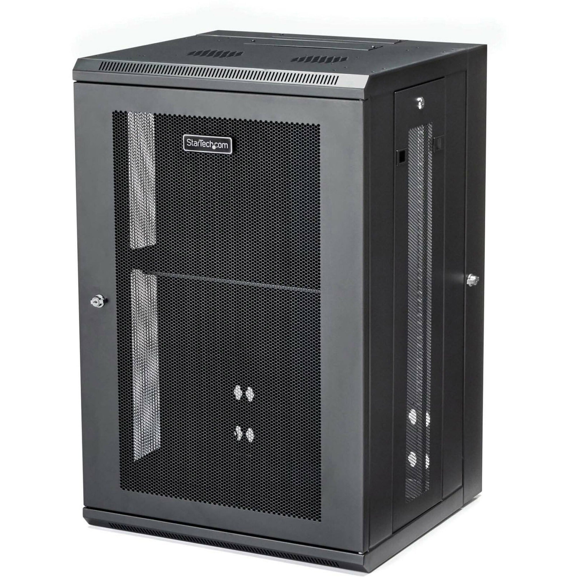 StarTech.com 4-Post 18U Wall Mount Network Cabinet, 19" Hinged Wall-Mounted Server Rack for Data / IT Equipment, Lockable Rack Enclosure - RK1820WALHM