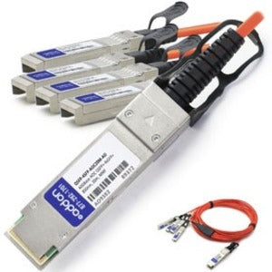 AddOn MSA and TAA Compliant 40GBase-AOC QSFP+ to 4xSFP+ Direct Attach Cable (850nm, MMF, 20m) - QSFP-4SFP-AOC20M-AO