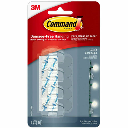 Command Round Cord Clips with Clear Strips - 17017CLRES