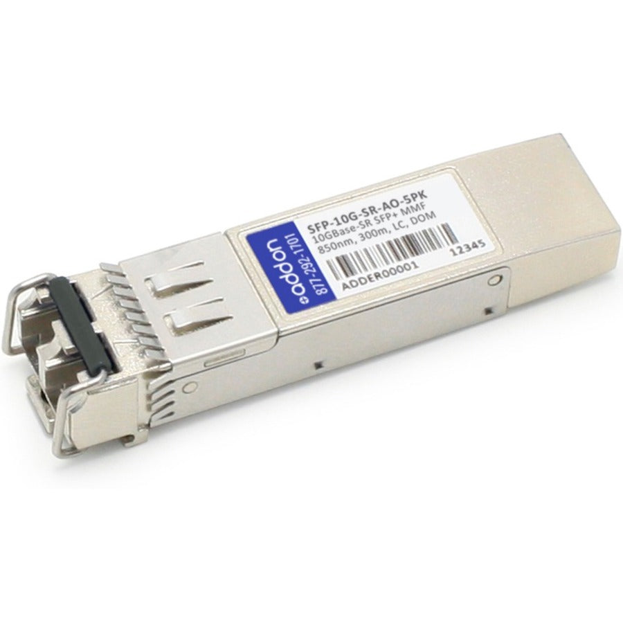 AddOn 5-Pack of Cisco SFP-10G-SR Compatible TAA Compliant 10GBase-SR SFP+ Transceiver (MMF, 850nm, 300m, LC, DOM) - SFP-10G-SR-AO-5PK