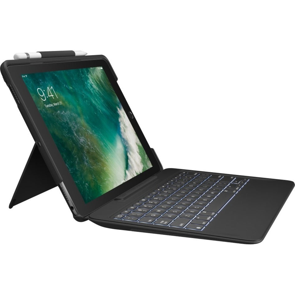 Logitech Slim Combo Keyboard/Cover Case (Folio) for 12.9" Apple iPad Pro Tablet - Black - 920-008432