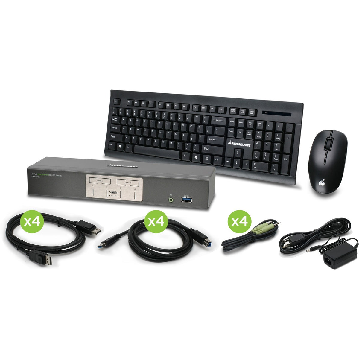IOGEAR 4-Port 4K UHD DisplayPort KVMP with Keyboard and Mouse - GCS1904KM
