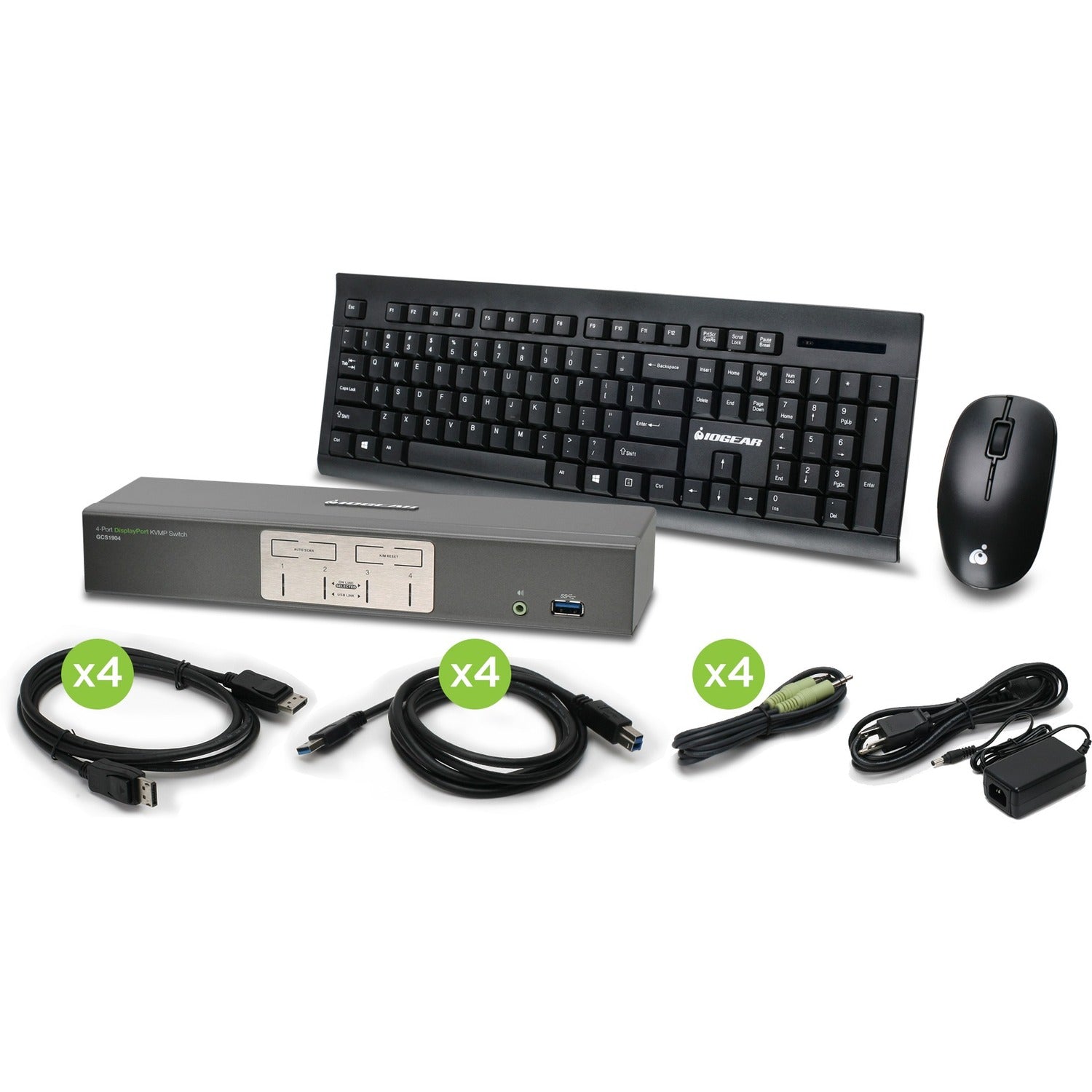 IOGEAR 4-Port 4K UHD DisplayPort KVMP with Keyboard and Mouse - GCS1904KM