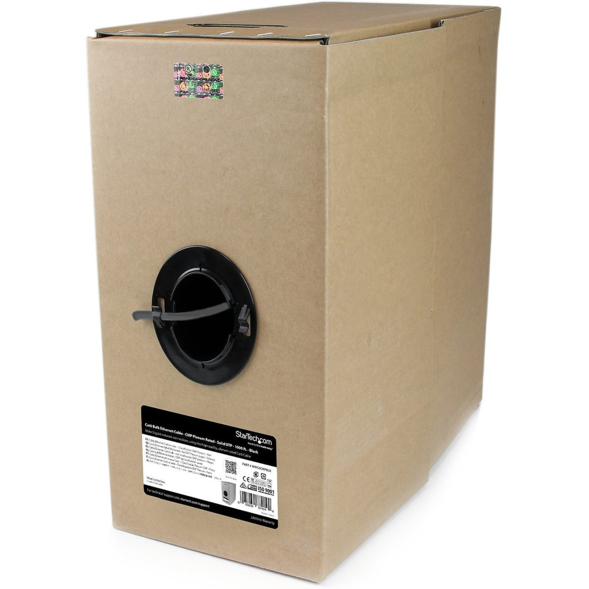 StarTech.com Bulk Cat 6 Ethernet Cable - 1000 ft. - Solid - CMP/FT6 Plenum Fire Rating - ETL Verified - Black - TAA Compliant - WIRC6CMPBLK