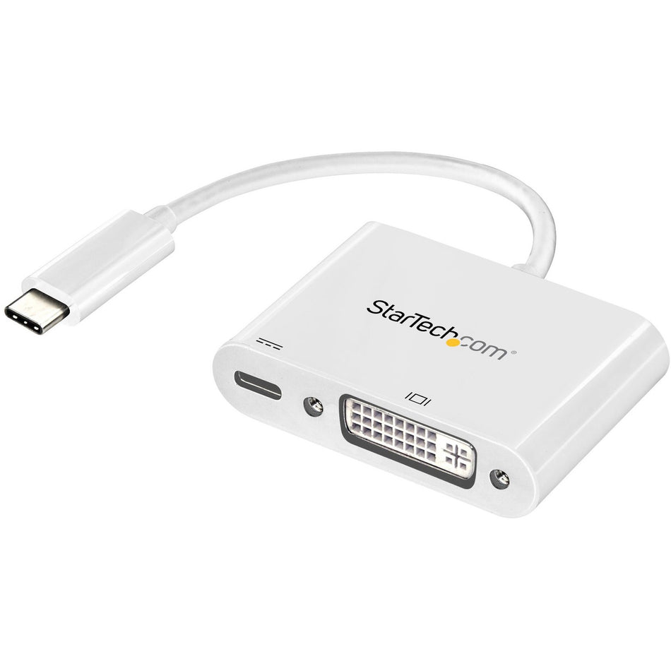 StarTech.com USB C to DVI Adapter with 60W Power Delivery Pass-Through - 1080p USB Type-C to DVI-D Video Display Converter - White - CDP2DVIUCPW