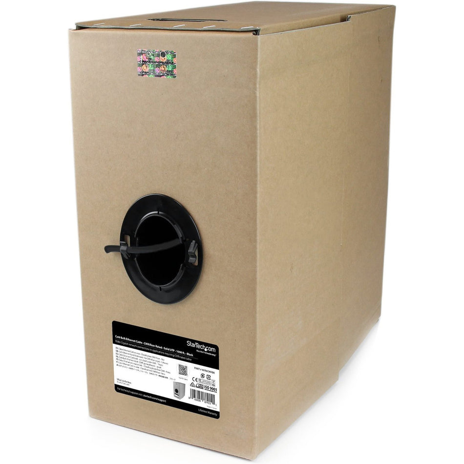 StarTech.com Bulk Cat 6 Ethernet Cable - 1000 ft. (304,8m) - Solid - CMR-Rated - Black - TAA Compliant - WIR6CMRBK