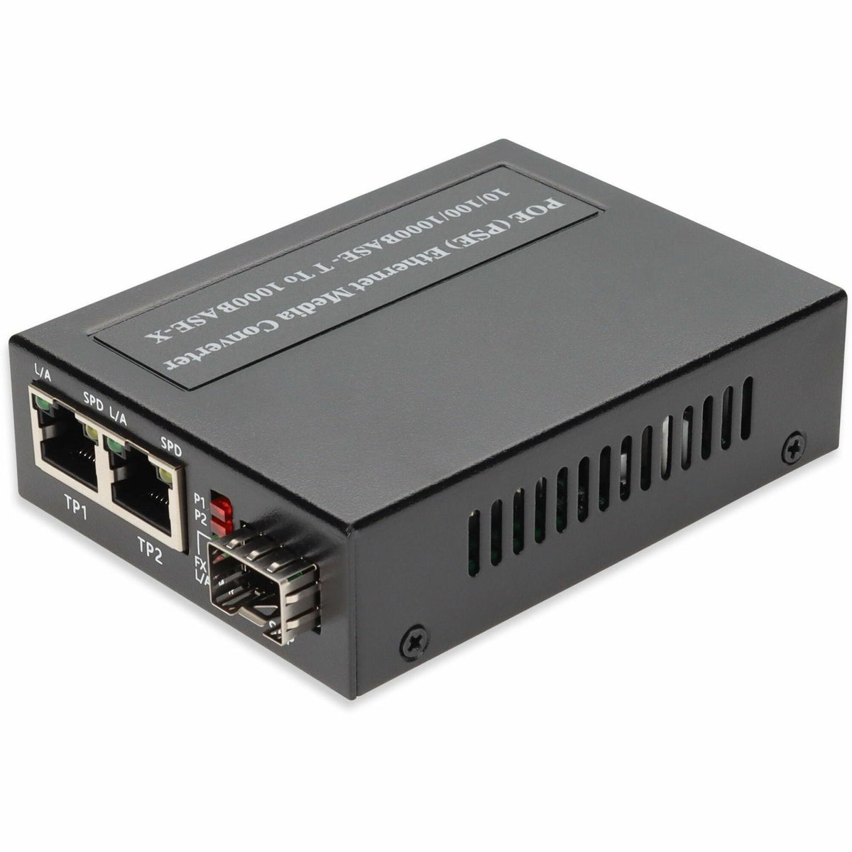 AddOn 10/100/1000Base-TX(RJ-45) x2 to 1 Open SFP Port POE (15W) Media Converter - ADD-GMC-2RJSFP-POE