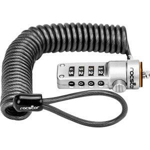 Rocstor Rocbolt Portable Security Cable With Combination Lock and Self-Coiling Steel Cable - Resettable - 4-digit - Galvanized Steel, Zinc Alloy - 6 ft - For Notebook, Docking Station, Desktop Computer, Monitor (Compatible to Kensington&reg; K64670AM) PORTABLE LOCK SECURITY CABLE 4 DIGIT LOCK - Y10C180-B1