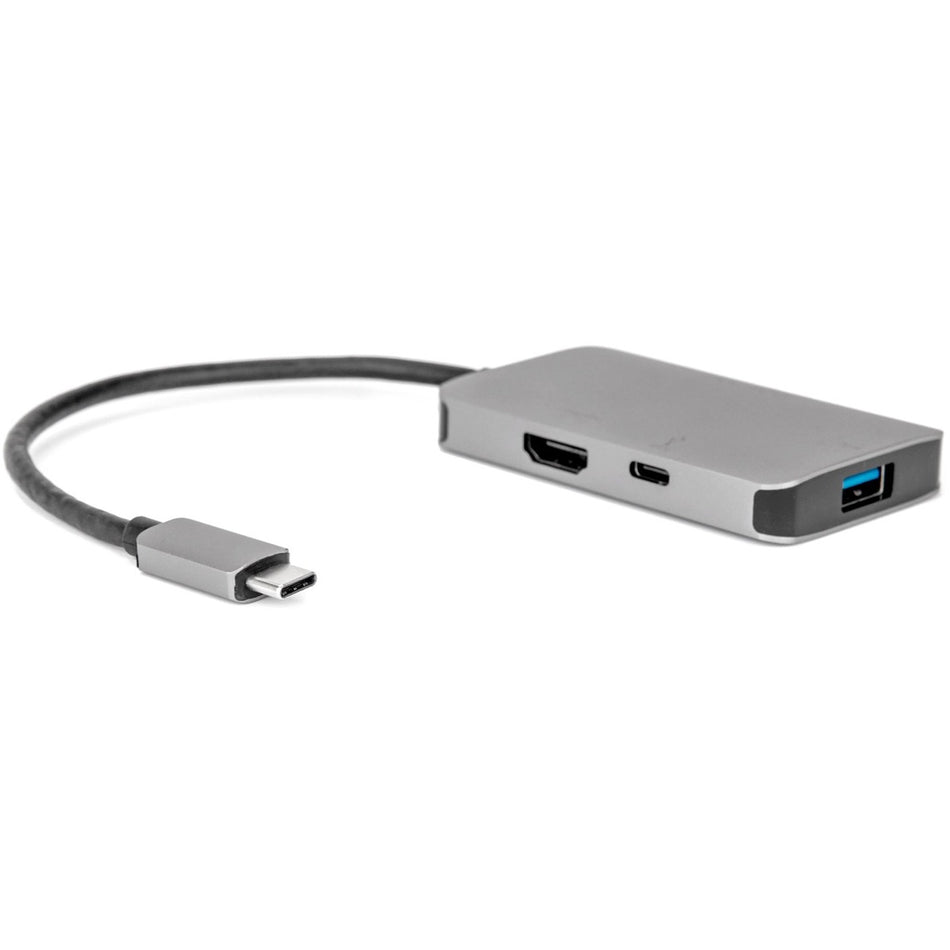 Rocstor Premium USB-C to HDMI Multiport Adapter - USB-C to HDMI/USB-C (3.1)/USB 3.0 for Audio/Video Device, Notebook, TV, Monitor, Projector, MacBook, MacBook Pro, Chromebook, iMac, Mac mini - 8" - 1 x USB-C Male to 1 x HDMI Female Digital Audio/Video - 1 x USB-C (3.1 Gen1 5Gbps), Female, 1 x USB 3.0 Type-A Female - Metal Silver - Mac & PC Compatible - USB-C TO HDMI/USB 3.0/USB-C 3IN1 ADAPTER - Y10A176-S1