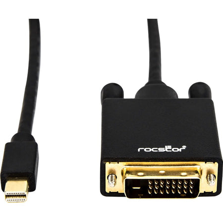 Rocstor Premium 6 ft Mini DisplayPort to DVI Cable - Mini Displayport to DVI Cable Supports 1920x1200 1080p Resolution- mDP to DVI cable for Notebook, Ultrabook, TV, Projector, Monitor, Video Device, MacBook, MacBook Pro - 6 ft (2m)- 1 Pack - Gold plated Connectors - 1 x Mini DisplayPort Male Digital Audio/Video - 1 x DVI-D Male Digital Video - Black ADAPTER MINI DP TO DVI - BLACK - Y10C164-B1