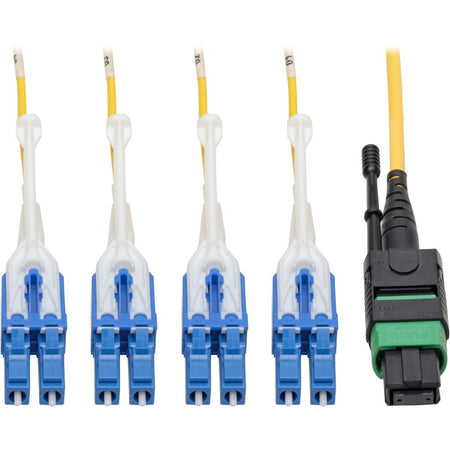 Eaton Tripp Lite Series MTP/MPO (APC) to 4xLC (UPC) Singlemode Breakout Patch Cable, 40/100 GbE, QSFP+ 40GBASE-PLR4, Plenum, Yellow, 1 m (3.3 ft.) - N390-01M-8LC-AP