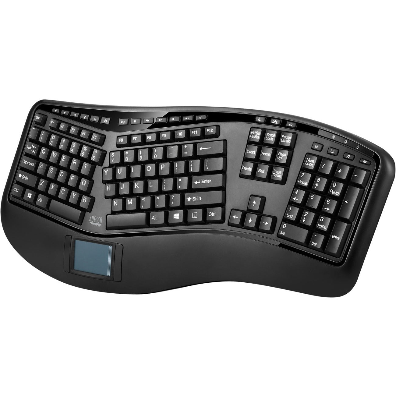 Adesso 2.4GHz Wireless Ergonomic Touchpad Keyboard - WKB-4500UB