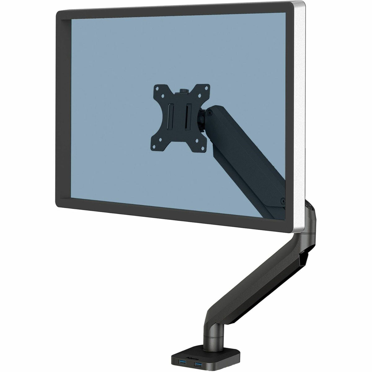 Fellowes Platinum Series High Quality Single Monitor Arm for 40-Inch Monitors, Full Motion, 360&deg; Rotation, VESA Mount with Grommet or Clamp, USB Ports, Ergonomic, Black - 8043301