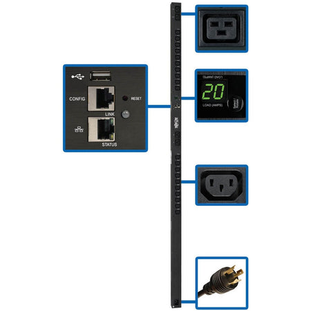 Tripp Lite by Eaton 3.7kW Single-Phase Switched PDU - LX Interface, 208/230V Outlets (20 C13 & 4 C19), C20/L6-20P, 0U, TAA - PDUMV20HVNETLX